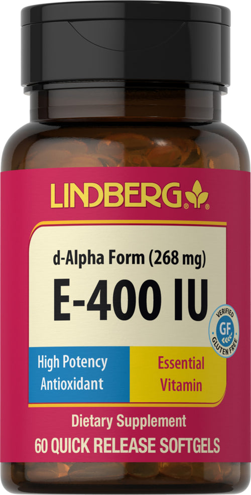 Vitamina E-400 IU (d-alfa tocoferolo) 60 Capsule in gelatina molle a rilascio rapido       
