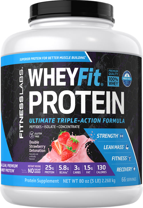 WheyFit proteïne (aardbeien-swirl) 5 pond 2.268 kg Fles    